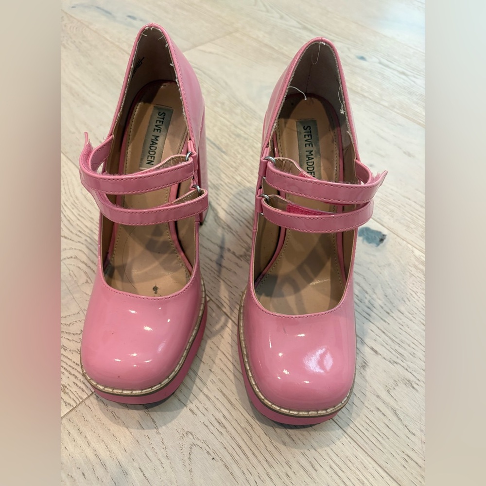 Steve Madden Glossy Pink Double-Strap Mary Jane Heels